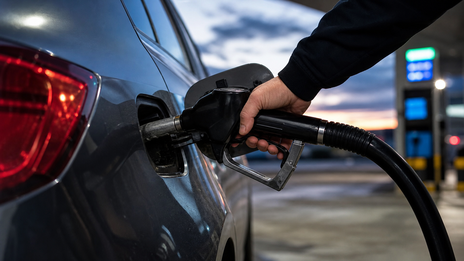 Carga de combustible en automóvil durante la baja de precios de julio de 2026