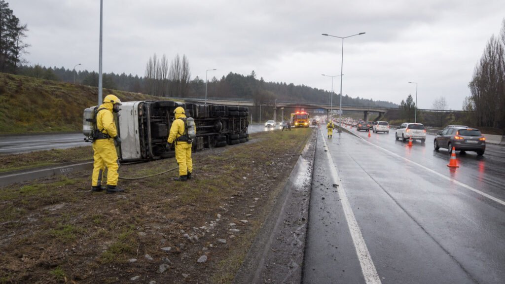 Bomberos desplegó operativo por camión volcado en enlace Ruta F-90/Ruta 68