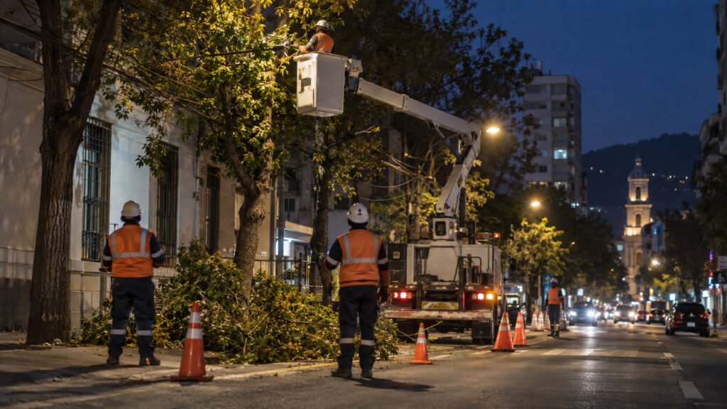 Quilpué realiza poda nocturna para reducir riesgos eléctricos