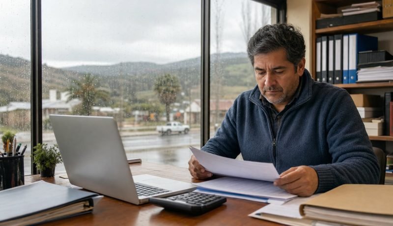Persona revisa documentos tributarios y opciones de pago en línea