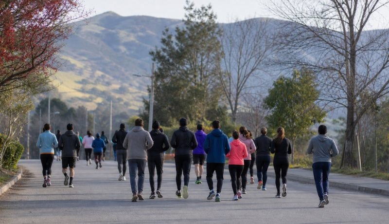 Corredores avanzando por un camino del valle de Casablanca