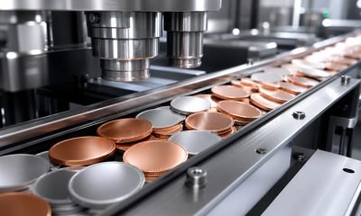 Monedas genéricas de cobre y plata en una línea de producción