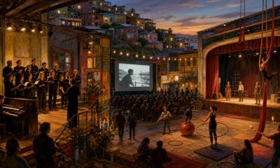Composición artística de cine, coro y circo en Valparaíso