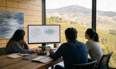 Profesionales analizan datos y proyectos tecnológicos en una reunión de trabajo
