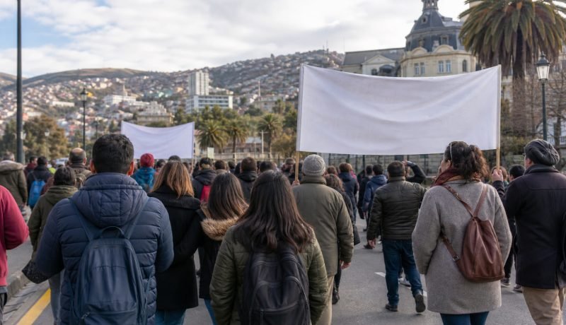 Trabajadoras y trabajadores de la educación avanzan en una marcha pacífica hacia Valparaíso