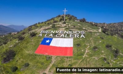 Bandera chilena gigante instalada en la ladera del cerro La Melonita de La Calera