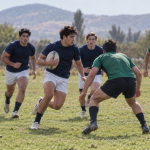 Jugadores disputan un partido de rugby seven en una cancha del valle central