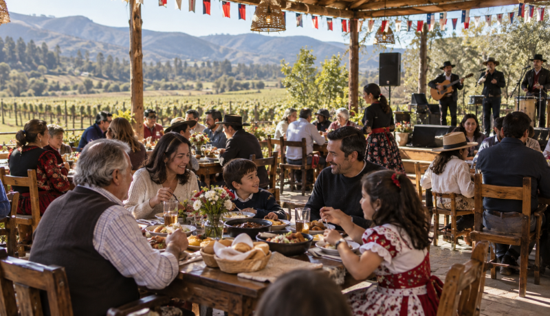 Familias comparten en una celebración de Fiestas Patrias en el valle de Casablanca