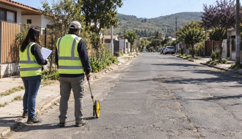 Profesionales inspeccionan una calle antes de obras de pavimentación participativa
