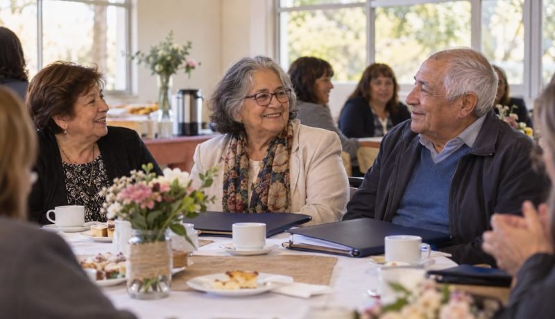 Tres personas comparten un desayuno de reconocimiento por su trayectoria educativa