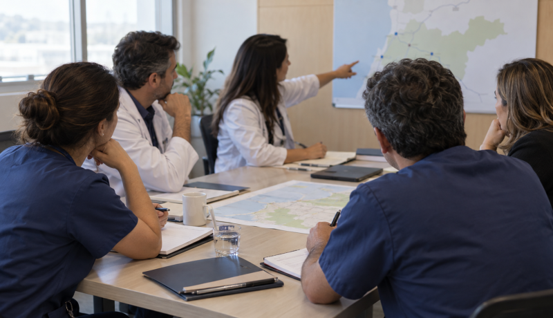 Profesionales de salud participan en una reunión de coordinación de la red asistencial