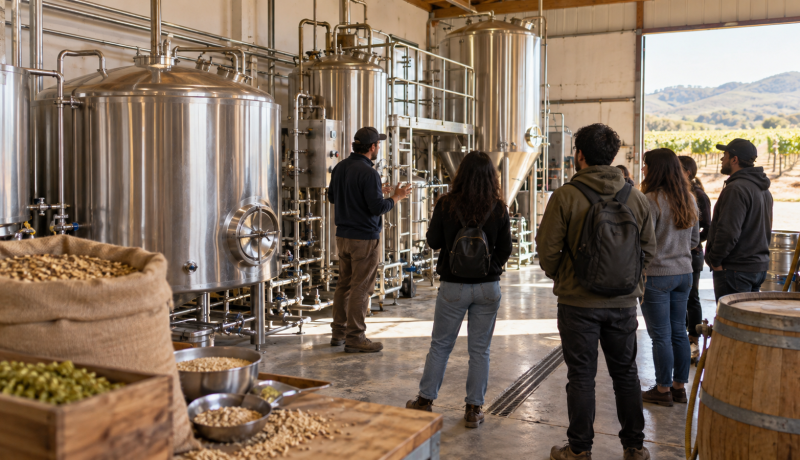 Jóvenes adultos conocen el proceso de elaboración en una cervecería artesanal de Casablanca