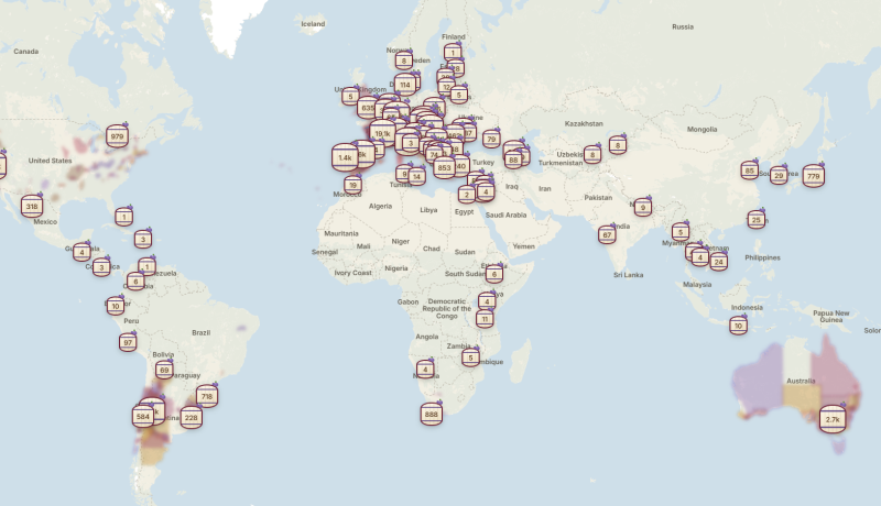 Mapa mundial de viñedos y bodegas elaborado por World Winery Map