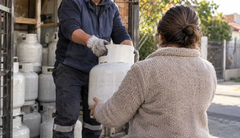 Entrega segura de un cilindro de gas doméstico en un distribuidor vecinal