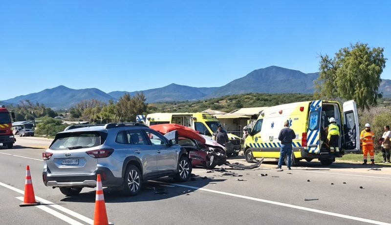 Equipos de emergencia atienden una colisión vehicular en la Ruta F-90, sector Jardín Suizo, Casablanca