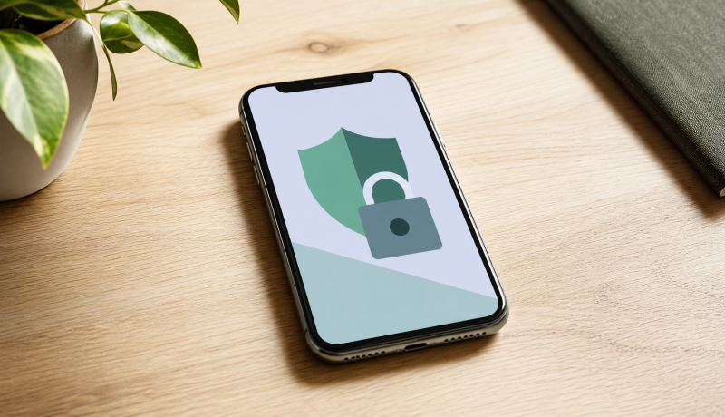 Teléfono con símbolo de seguridad para autenticación reforzada de transferencias bancarias