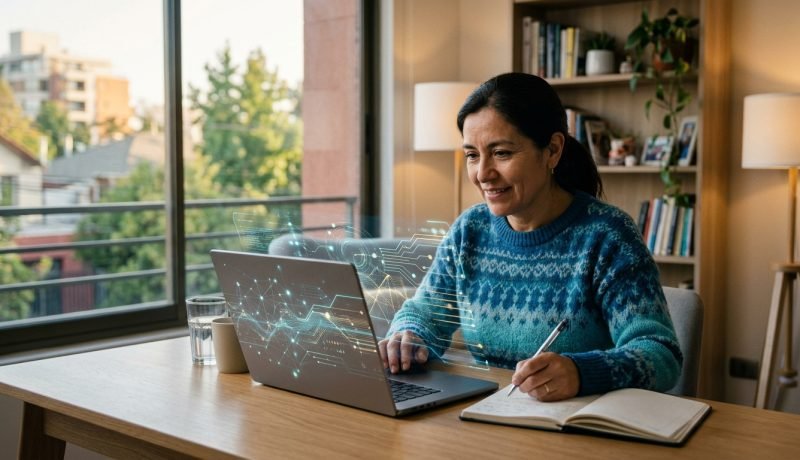 Persona estudiando en línea con herramientas de inteligencia artificial