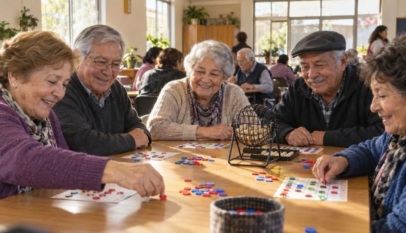 Personas mayores participan en una tarde recreativa de bingo