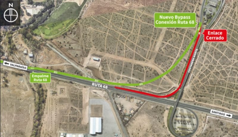 Mapa del nuevo bypass entre Costanera Norte y Ruta 68 hacia Valparaíso