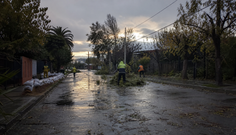 Imagen editorial de una cuadrilla retirando ramas tras las lluvias en Casablanca