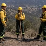 Brigadistas forestales realizan una práctica en un cerro de la Región de Valparaíso