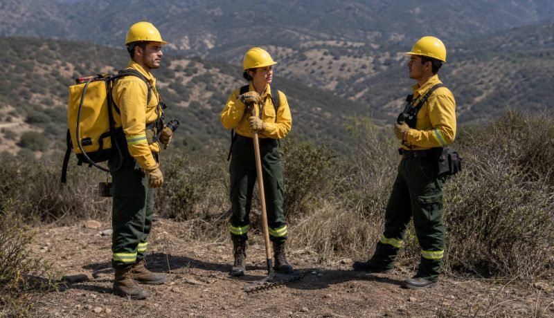 Brigadistas forestales realizan una práctica en un cerro de la Región de Valparaíso
