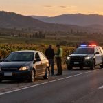 Automóvil detenido durante un control vehicular en un camino rural de Casablanca