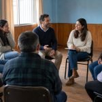 Vecinas y vecinos participan en una conversación comunitaria sobre salud mental