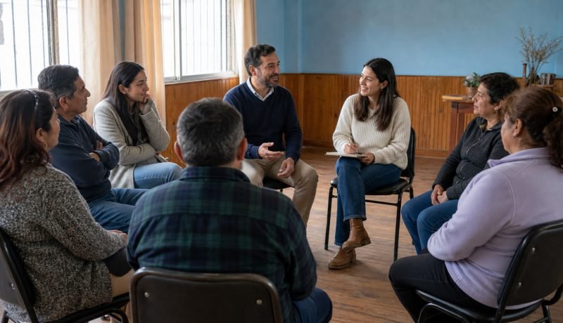 Vecinas y vecinos participan en una conversación comunitaria sobre salud mental
