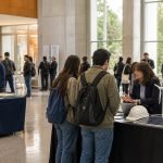 Postulantes conversan con empresas en una feria laboral del sector energético