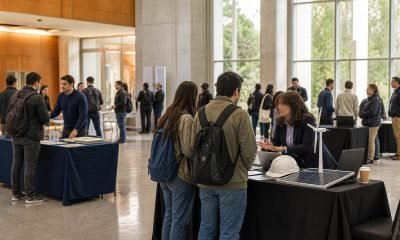 Postulantes conversan con empresas en una feria laboral del sector energético