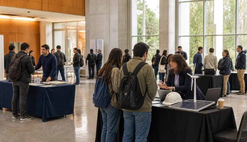 Postulantes conversan con empresas en una feria laboral del sector energético