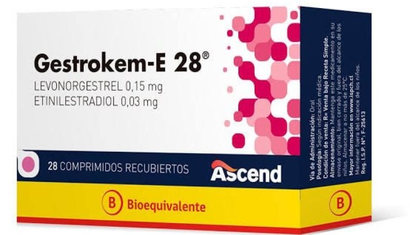 Envase de Gestrokem-E 28 de Ascend, caja de 28 comprimidos recubiertos.