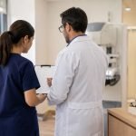 Profesionales de salud revisan una agenda preventiva junto a equipos de mamografía y salud visual