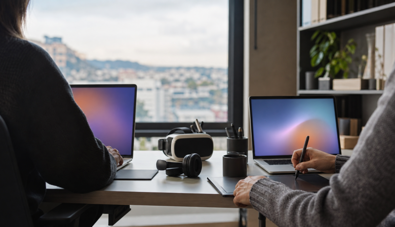 Estudio creativo tecnológico con computadores y equipos audiovisuales en la Región de Valparaíso