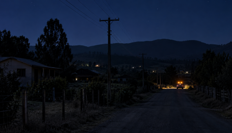 Sector rural de Lagunillas durante un corte de energía nocturno, imagen referencial