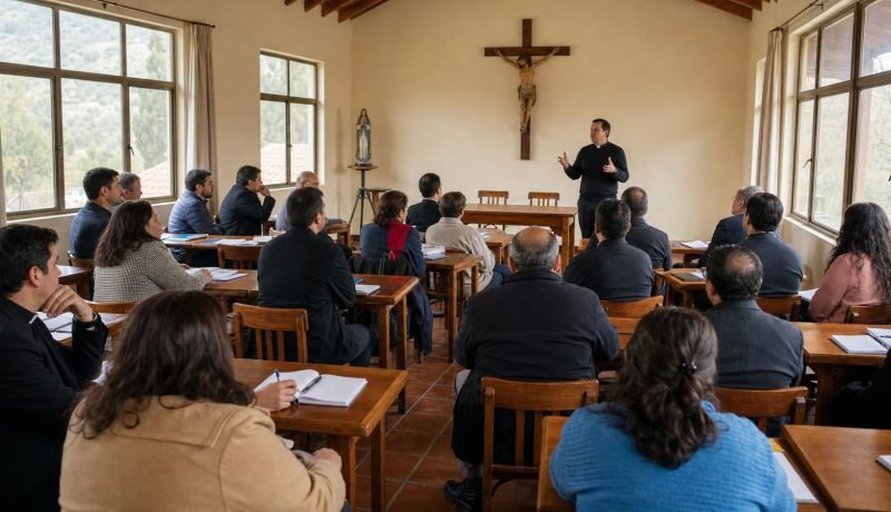 Imagen referencial de una jornada académica con sacerdotes y laicos en un centro de espiritualidad