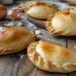 Empanadas chilenas recién horneadas sobre una mesa de cocina