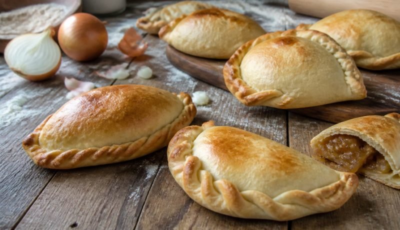 Empanadas chilenas recién horneadas sobre una mesa de cocina