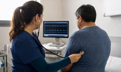 Profesional de salud realiza un control cardiológico a un paciente