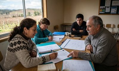 Dirigentes comunitarios revisan documentos para postular a un fondo regional
