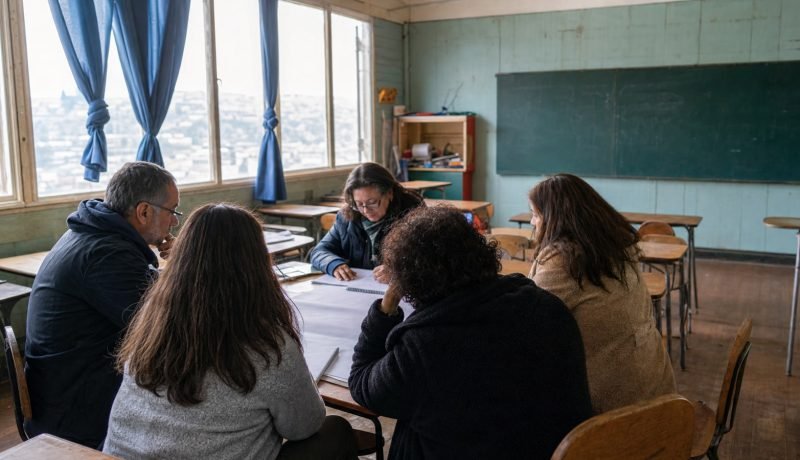 Equipos educativos trabajan en una jornada de planificación dentro de una sala de clases