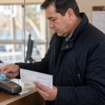 Contribuyente revisa el pago de una patente municipal en una oficina de atención