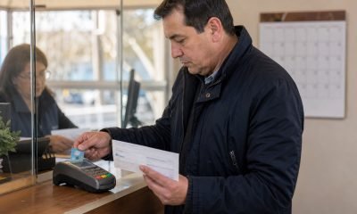 Contribuyente revisa el pago de una patente municipal en una oficina de atención