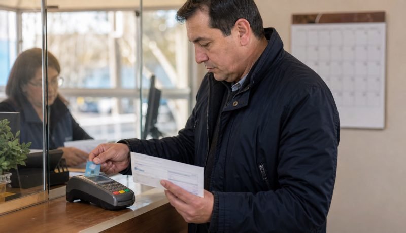 Contribuyente revisa el pago de una patente municipal en una oficina de atención