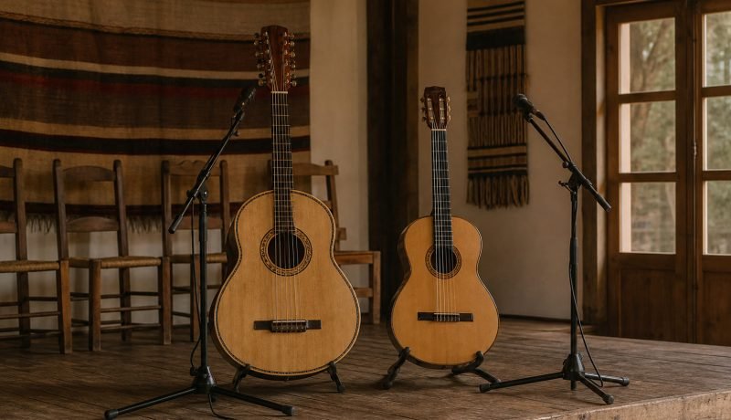 Guitarrón chileno y guitarra preparados para una jornada de payadores