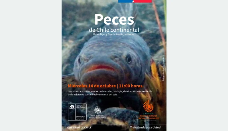 Imagen oficial del lanzamiento del libro Peces de Chile continental, editado por Brian Dyer y Gloria Arratia