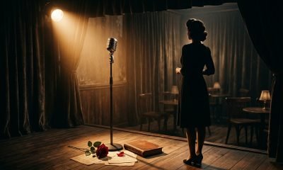 Escenario teatral íntimo con iluminación cálida para una obra inspirada en Édith Piaf