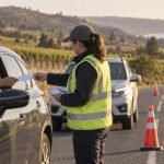 Entrega de material preventivo a una conductora en una ruta rural de Casablanca