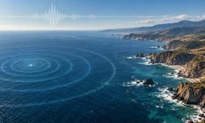 Ilustración editorial de ondas sísmicas frente a la costa central de Chile